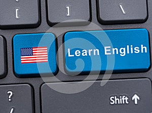 Laptop keyboard with learn english button