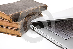 Laptop and law books