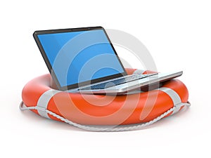 Laptop on lifebuoy