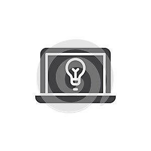 Laptop with ligth bulb vector icon