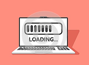 Laptop loading process icon in flat style. Software update vector illustration on isolated background. Updating sign business
