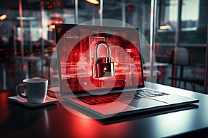 Laptop with lock icon on screen. Internet security concept. 3D Rendering