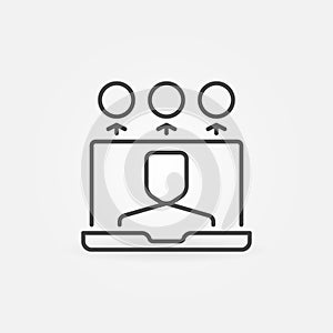 Laptop with Man linear icon. Vector Blogging outline symbol