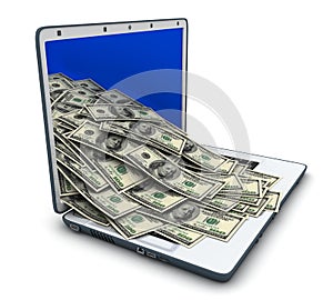 Laptop and many money