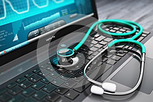 Laptop with medical diagnostic software and stethoscope photo