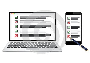 Online survey or checklist concept vector illustration