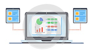 Laptop with Mobile Sync: Cross-Device Data & Digital Integration, vector design Generative AI