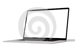 laptop mockup. Laptop in angled position with blank screen isolated on white background. Open laptop. copy space