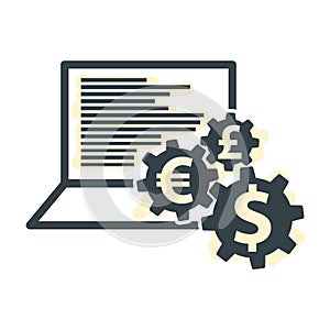 laptop and Money Gear Icon, Make Money on the Internet Logo