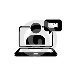 Laptop monitor, Video calling, video communication icon for graphic design, logo, web site, social media, mobile app, ui illustrat