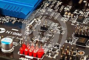 Laptop motherboard closeup