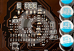 Laptop motherboard closeup view