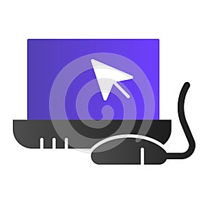 Laptop and mouse flat icon. Notebook monitor with cursor and mouse. Computer science vector design concept, gradient