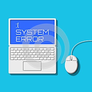 Laptop and mouse set illustration with system error warning