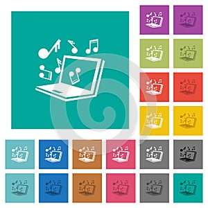 Laptop with music symbols square flat multi colored icons