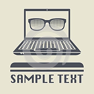 Laptop or notebook computer with Glasses icon or sign