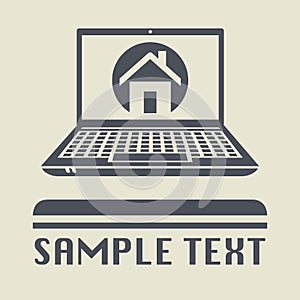 Laptop or notebook computer with House icon or sign