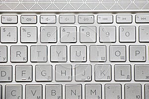 Laptop and notebook computer keyboard close-up, texts, keys