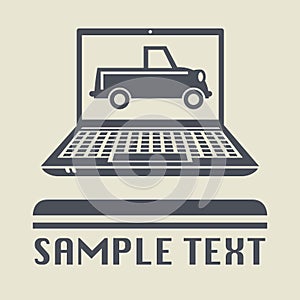 Laptop or notebook computer with Vintage car icon