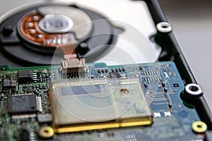 Laptop and notebook data storage components like hdd, hard disk drive, ram memory show data backup, data security and technical