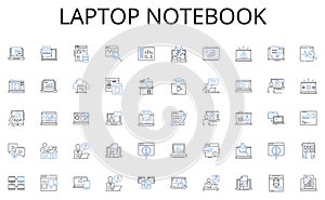 Laptop notebook line icons collection. Renovation, Refurbishment, Rehabilitation, Restitution, Restoration, Overhaul photo