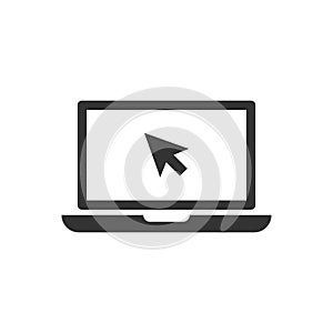 Laptop notebook with mouse cursor vector icon in flat style. Lap