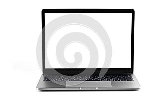 Laptop, notebook showing white blank screen on white background