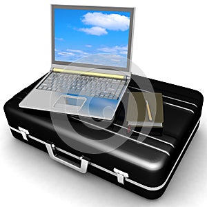 Laptop and notepad on case