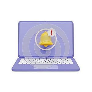 Laptop with Notification Bell Icon on a Purple Screen computer technology