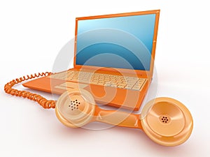 Laptop with old-fashioned phone reciever