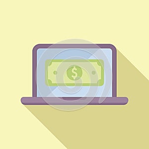 Laptop online money icon flat vector. Payment coin