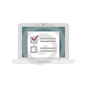 Laptop online survey icon flat isolated vector