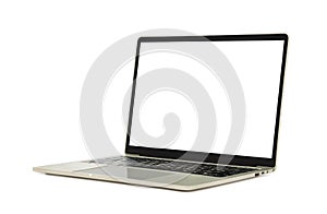 Laptop open with a blank screen or mockup computer for apply screen display on web and app isolated on white background