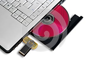 Laptop with open compact disc tray