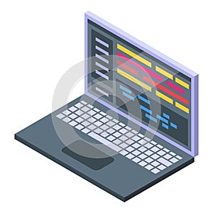 Laptop showing code on screen in isometric view