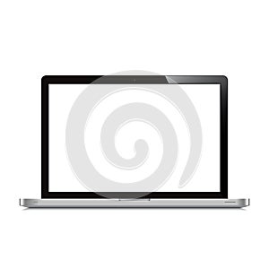 Laptop open screen white background