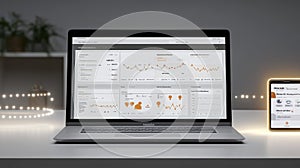 A laptop is open to a screen displaying a graph of some sort