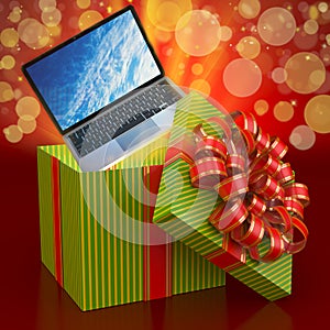 Laptop out of a gift box
