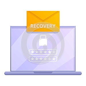 Laptop password recovery icon, cartoon style