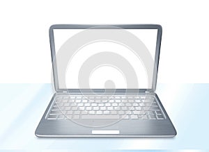 Laptop PC on glass table isolated