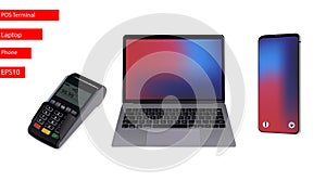 The laptop, phone, POS Terminal on a white background. Vector illustration.EPS10 photo