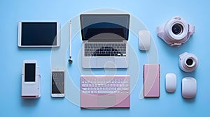 Laptop, phone, tablet, and various electronics