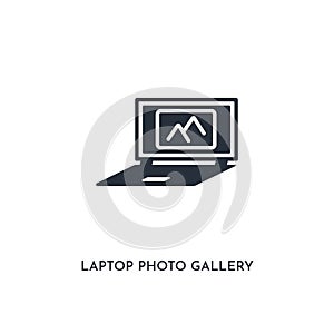 Laptop photo gallery icon. simple element illustration. isolated trendy filled laptop photo gallery icon on white background. can