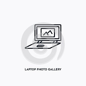 Laptop photo gallery outline icon. Simple linear element illustration. Isolated line Laptop photo gallery icon on white background