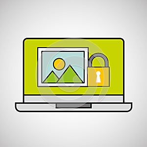 Laptop picture security padlock concept