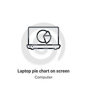 Laptop pie chart on screen outline vector icon. Thin line black laptop pie chart on screen icon, flat vector simple element