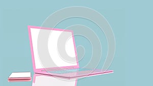 Laptop pink color and smart phone with blank screen isolated mock up