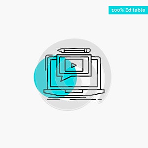 Laptop, Player, Screen, Tutorial, Video turquoise highlight circle point Vector icon