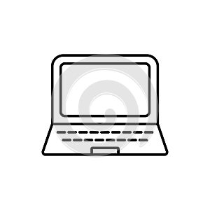 Laptop with pointer or cursor icon. Simple solid style for web template and app. Online, PC, registration, internet