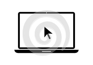 Laptop with pointer or cursor icon vector. Notebook display with clicking mouse